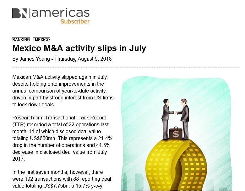 Mexico M&A activity slips in July